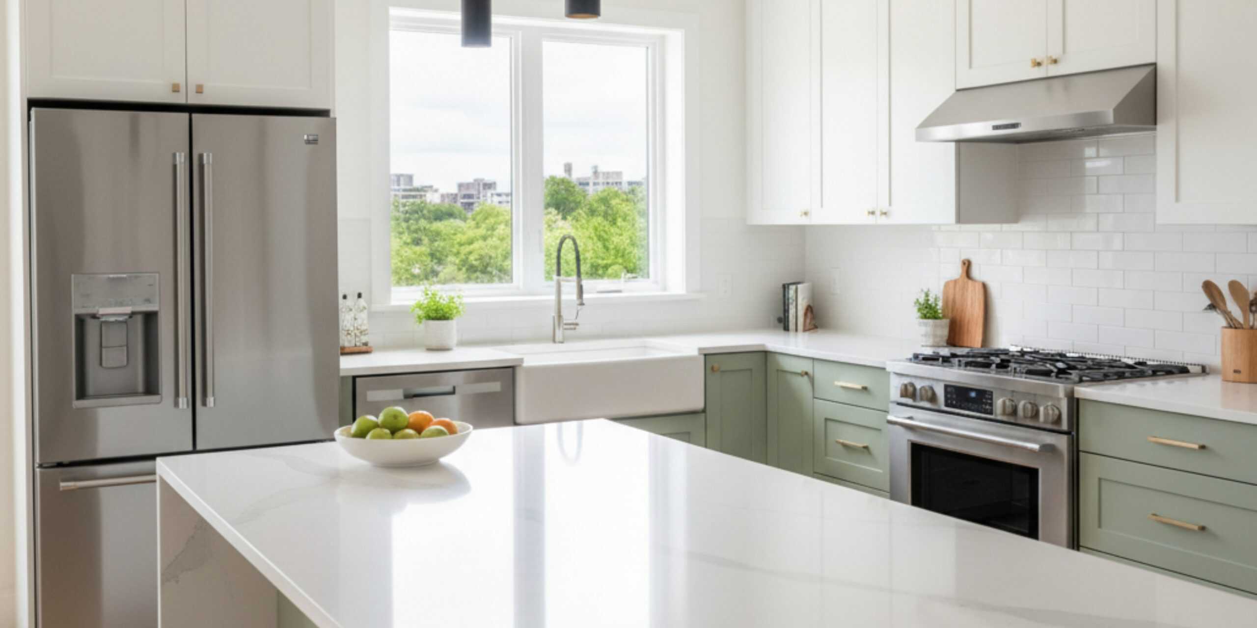 Modern kitchen renovation in Airbnb property with quartz countertops and stainless steel appliances - RemoteBuilder