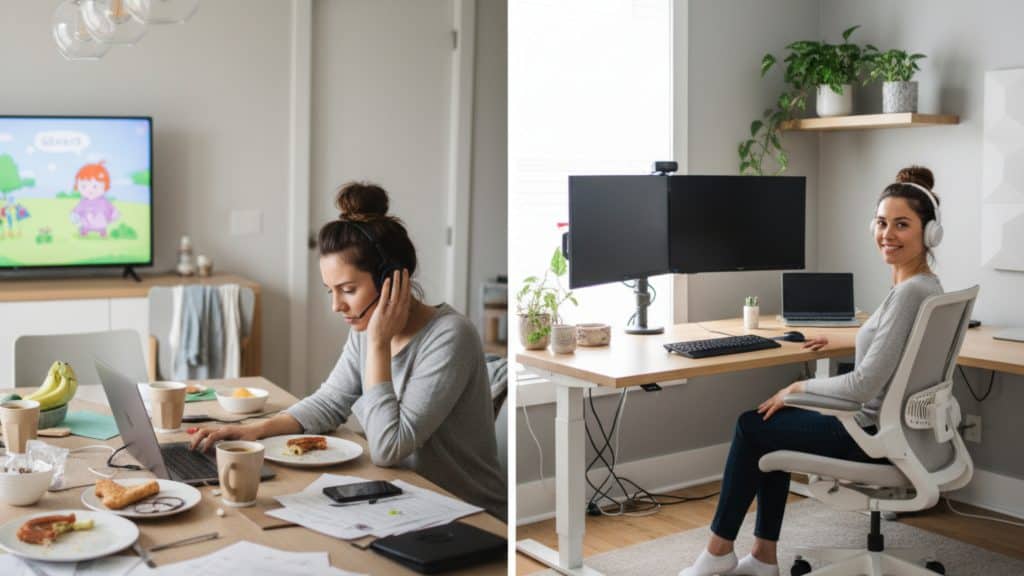 Before and after comparison of home office renovation for remote worker - RemoteBuilder